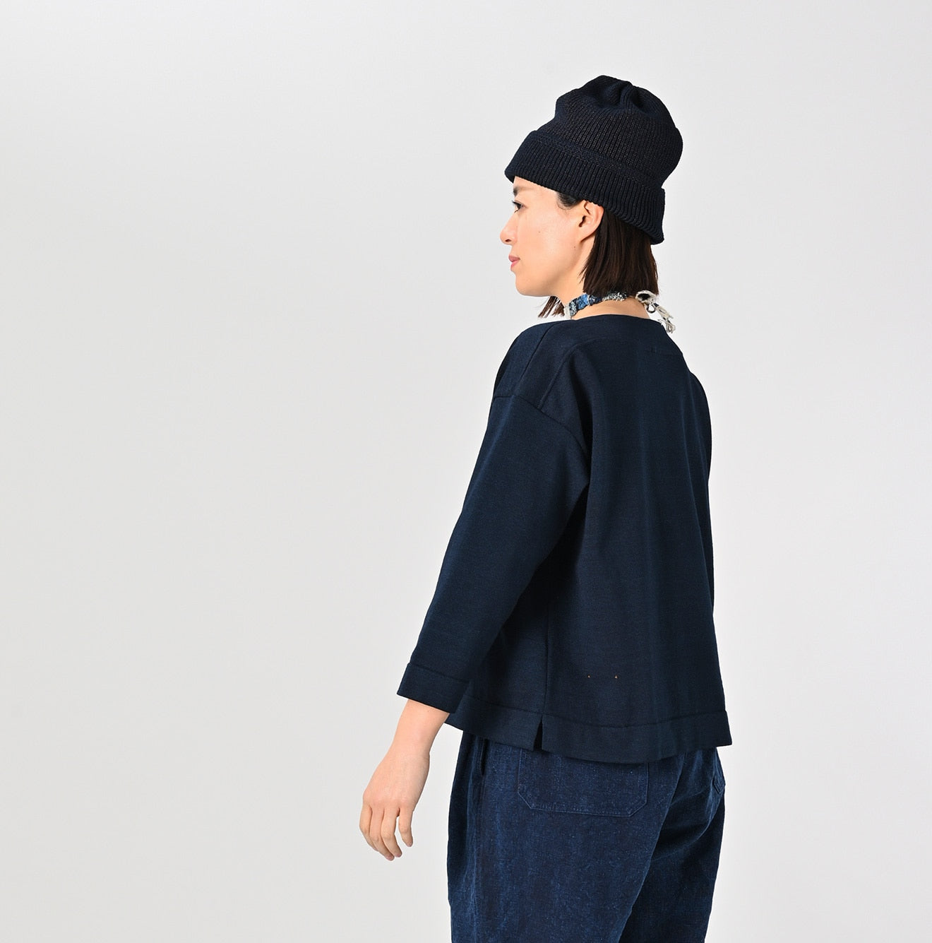 Indigo Stripe Knit-sewn Square Top - 45R by 45rpm studio