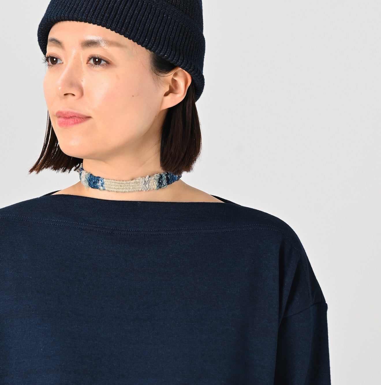 Indigo Stripe Knit-sewn Square Top - 45R by 45rpm studio