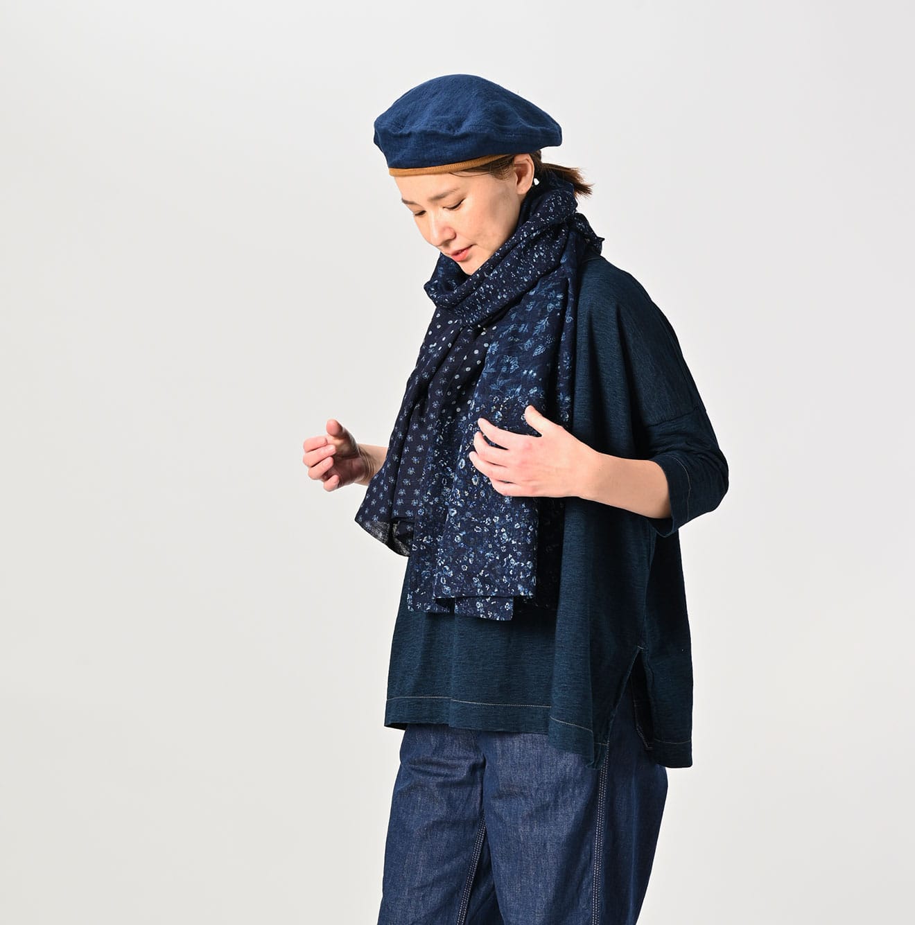 Indigo Bassen Mix Gauze Patchwork Stole - 45R by 45rpm studio