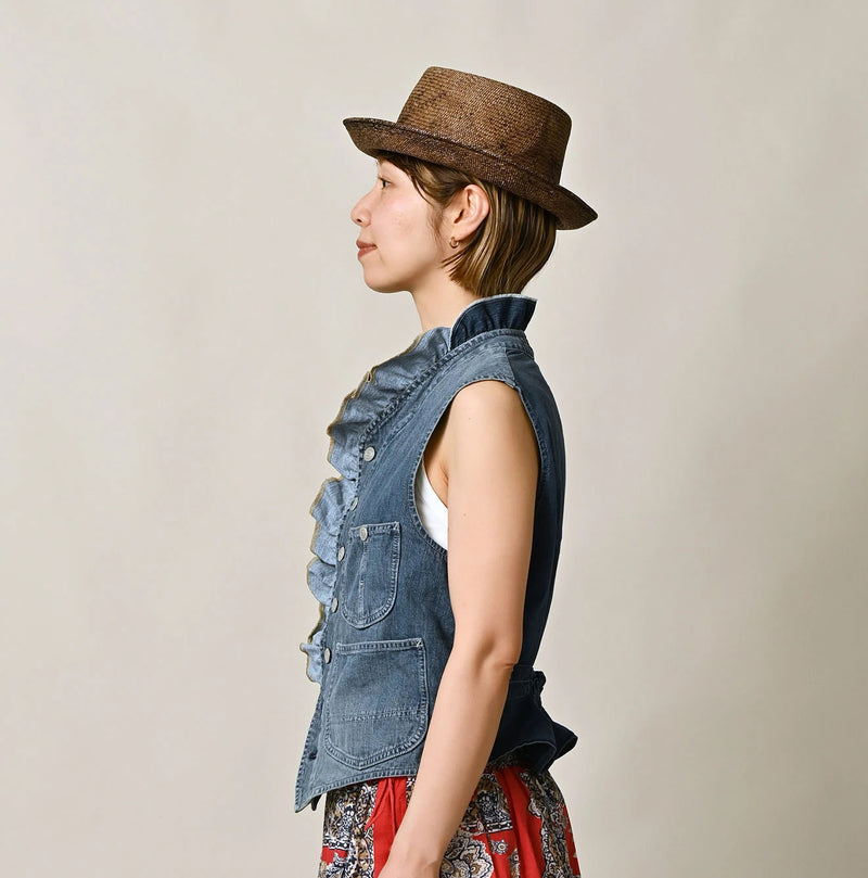 45R Mugihiko Denim Frilled Work Vest - Image 4