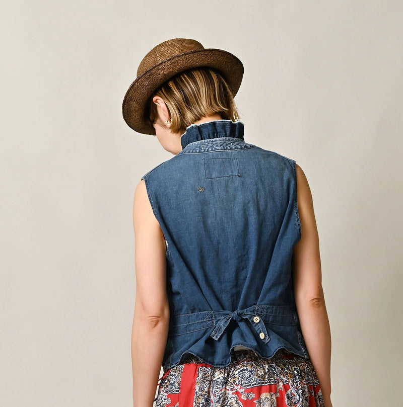 45R Mugihiko Denim Frilled Work Vest - Image 5