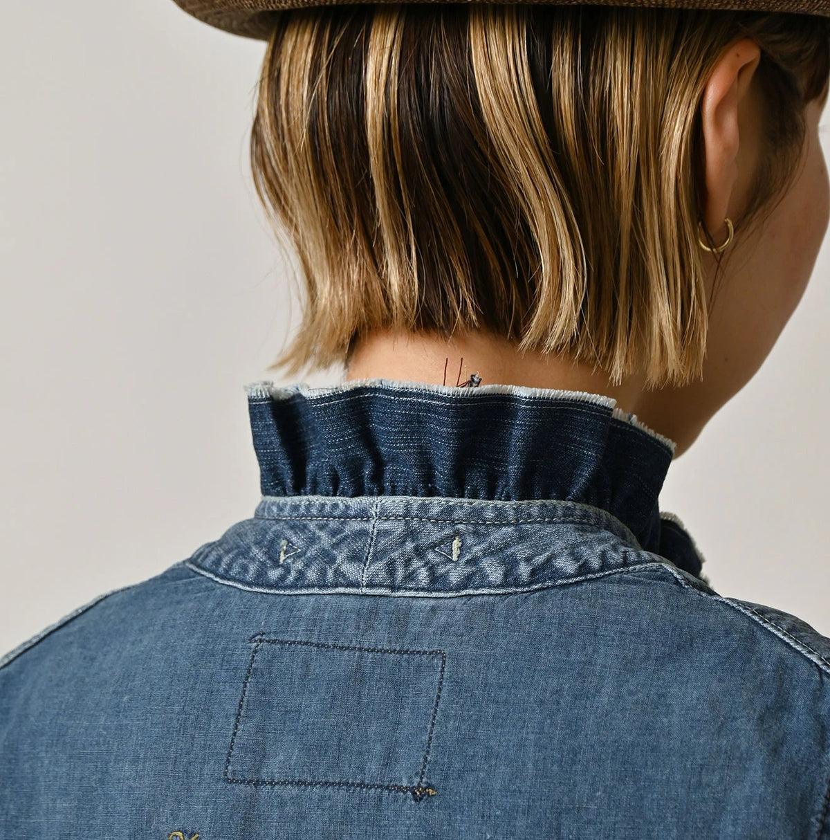 45R Mugihiko Denim Frilled Work Vest