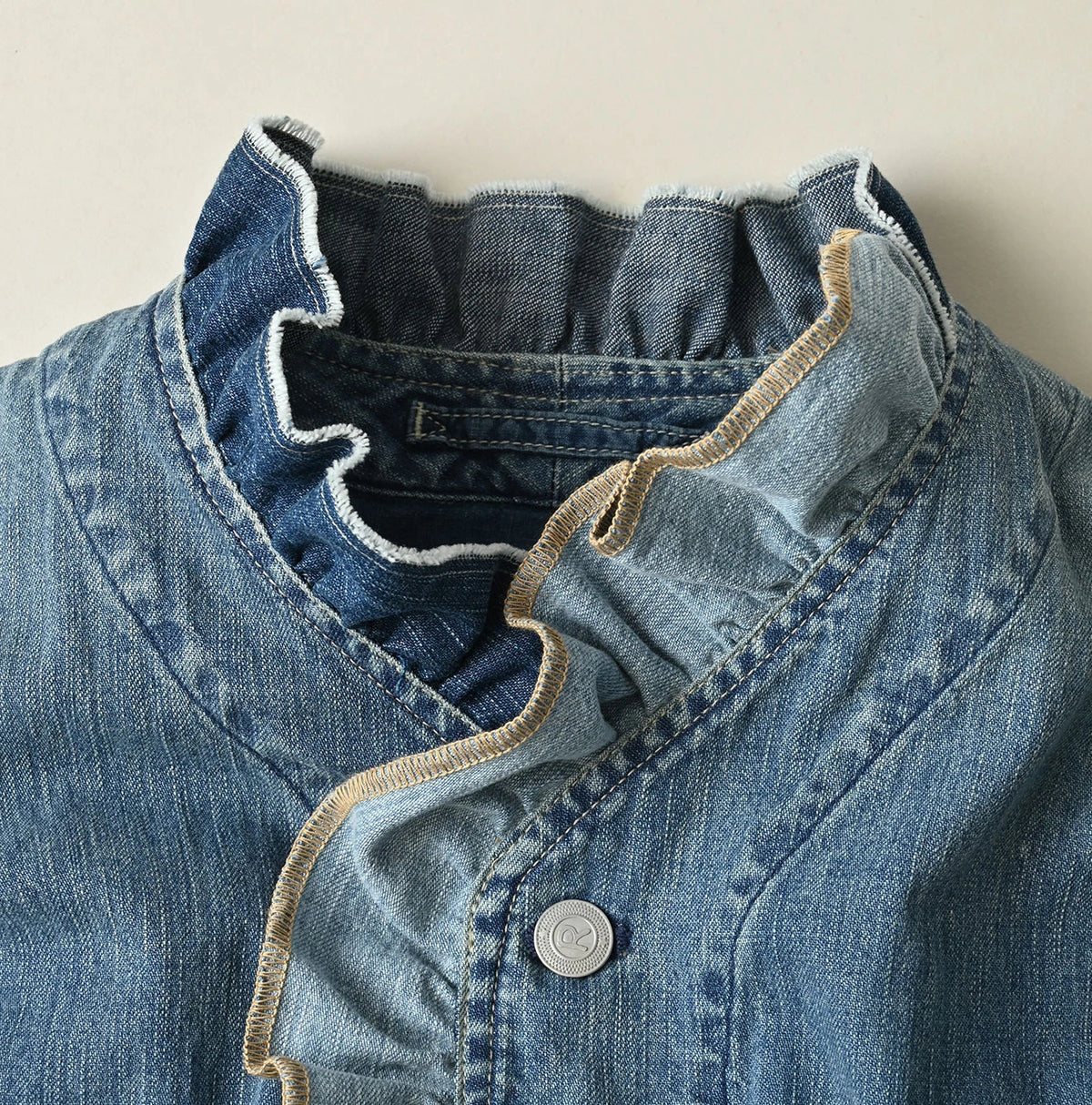 45R Mugihiko Denim Frilled Work Vest