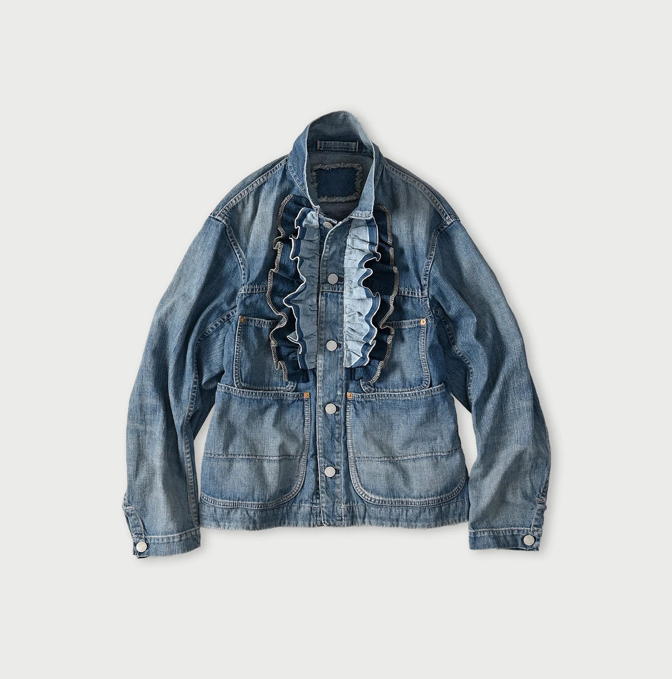 45R Mugihiko Denim Frilled Coverall Zyu - Image 1
