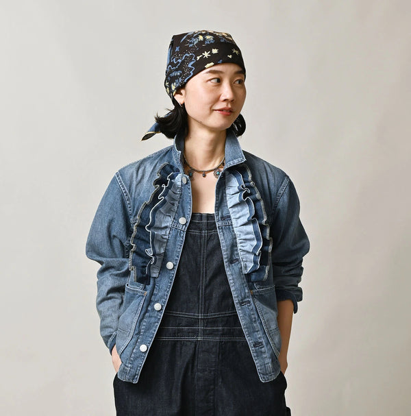 45R Mugihiko Denim Frilled Coverall Zyu