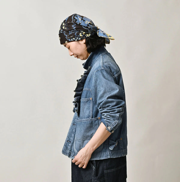 45R Mugihiko Denim Frilled Coverall Zyu