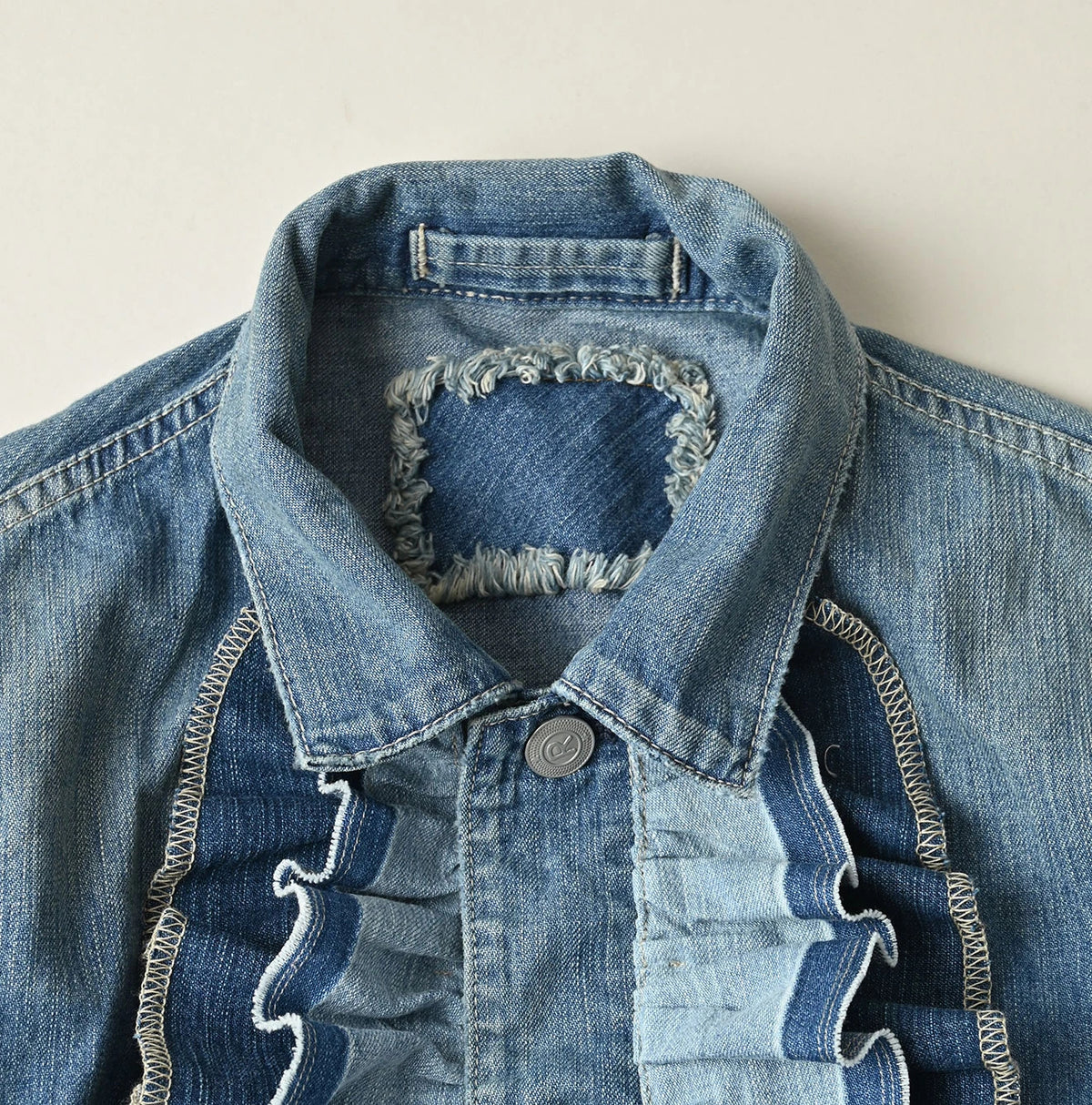 45R Mugihiko Denim Frilled Coverall Zyu