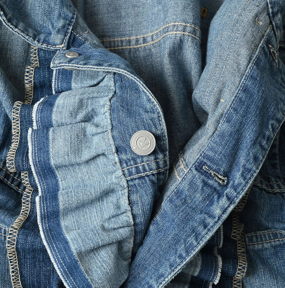 45R Mugihiko Denim Frilled Coverall Zyu