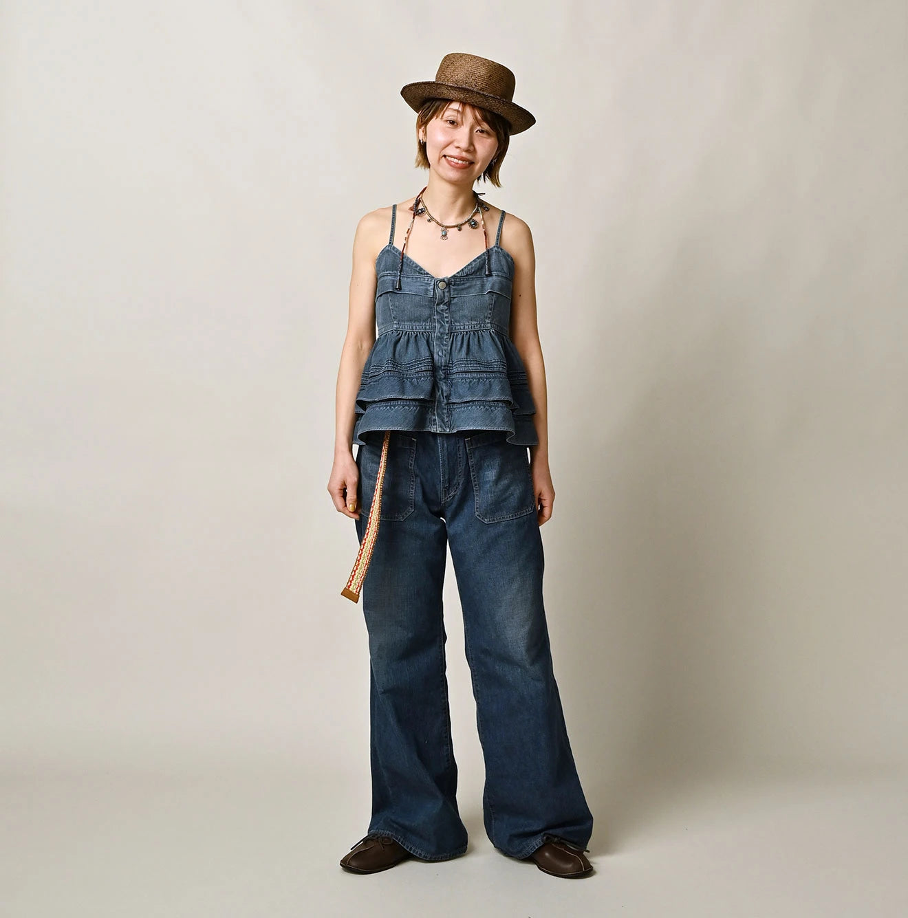 Mugihiko Denim Tiered Frill Camisole | 45R Official Online Store