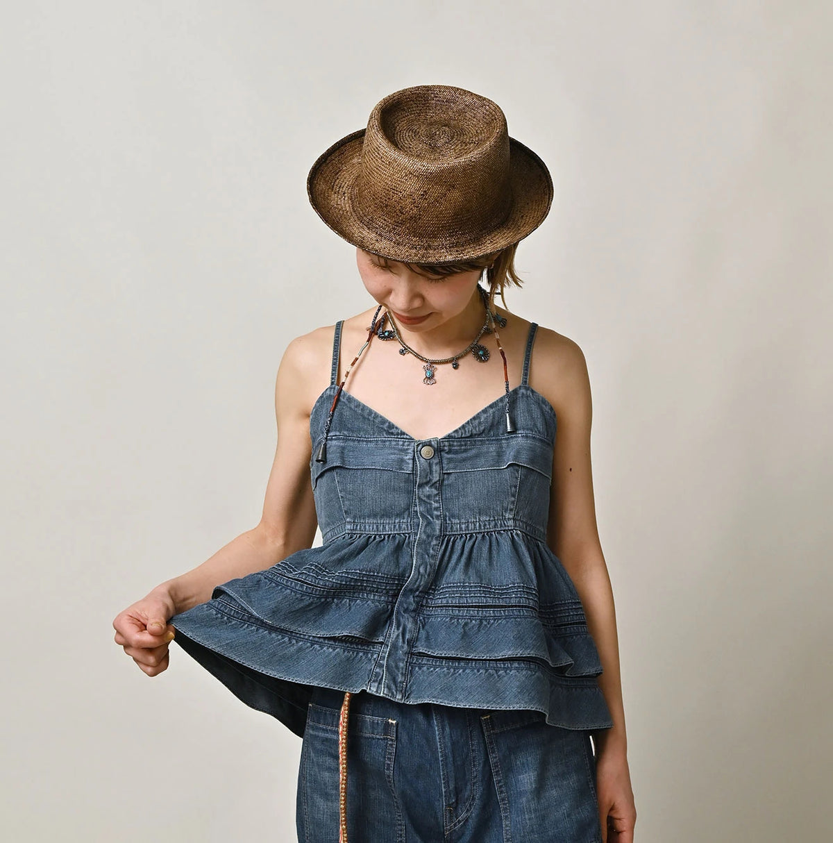 45R Mugihiko Denim Tiered Frill Camisole