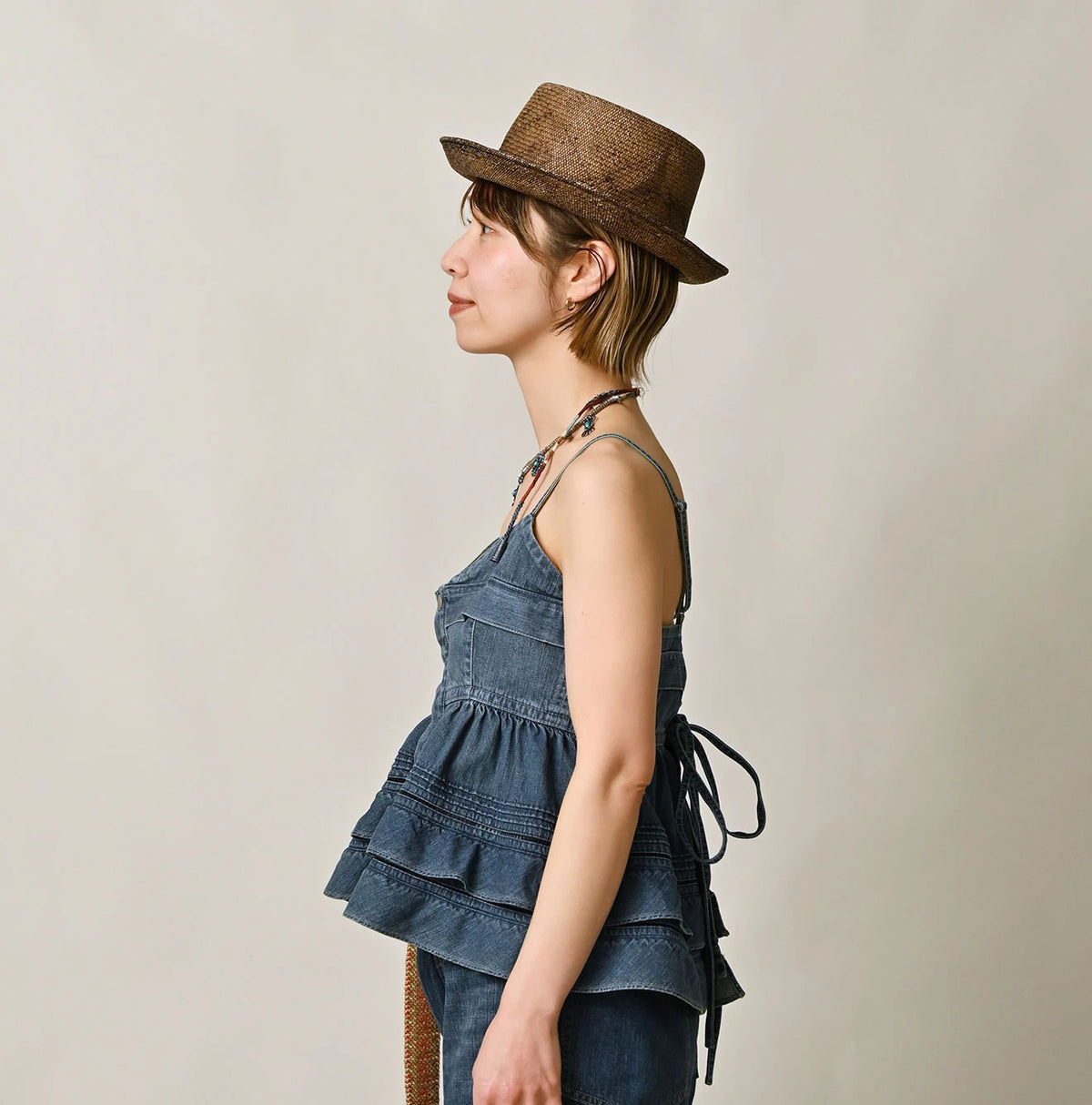 45R Mugihiko Denim Tiered Frill Camisole