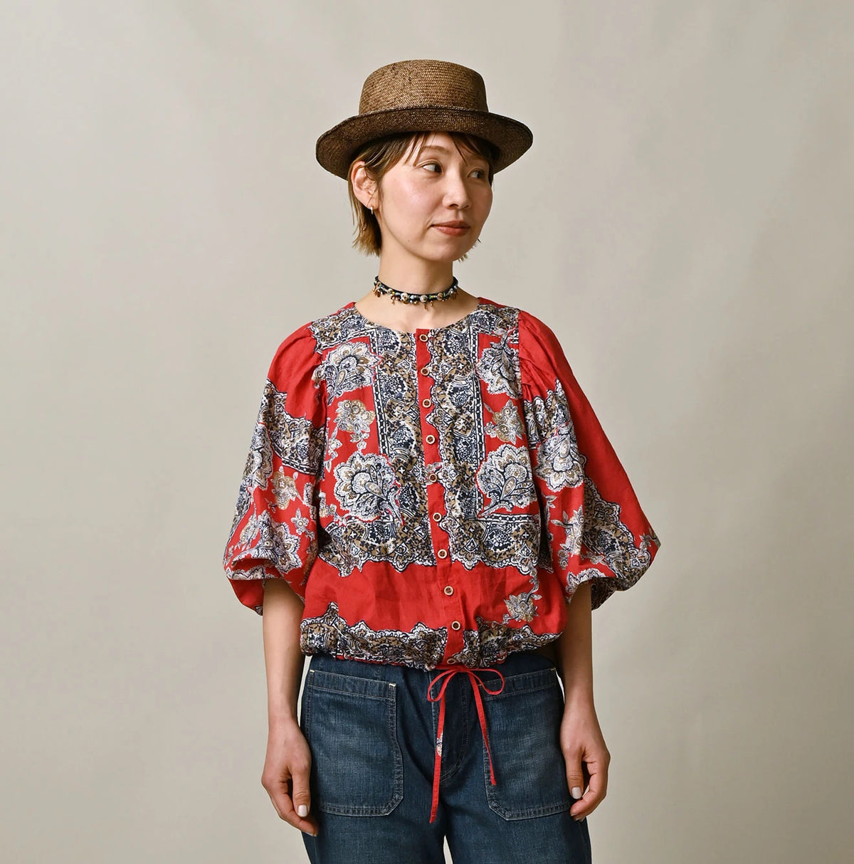 Khadi Bandana Paisley Puff Sleeve Blouse