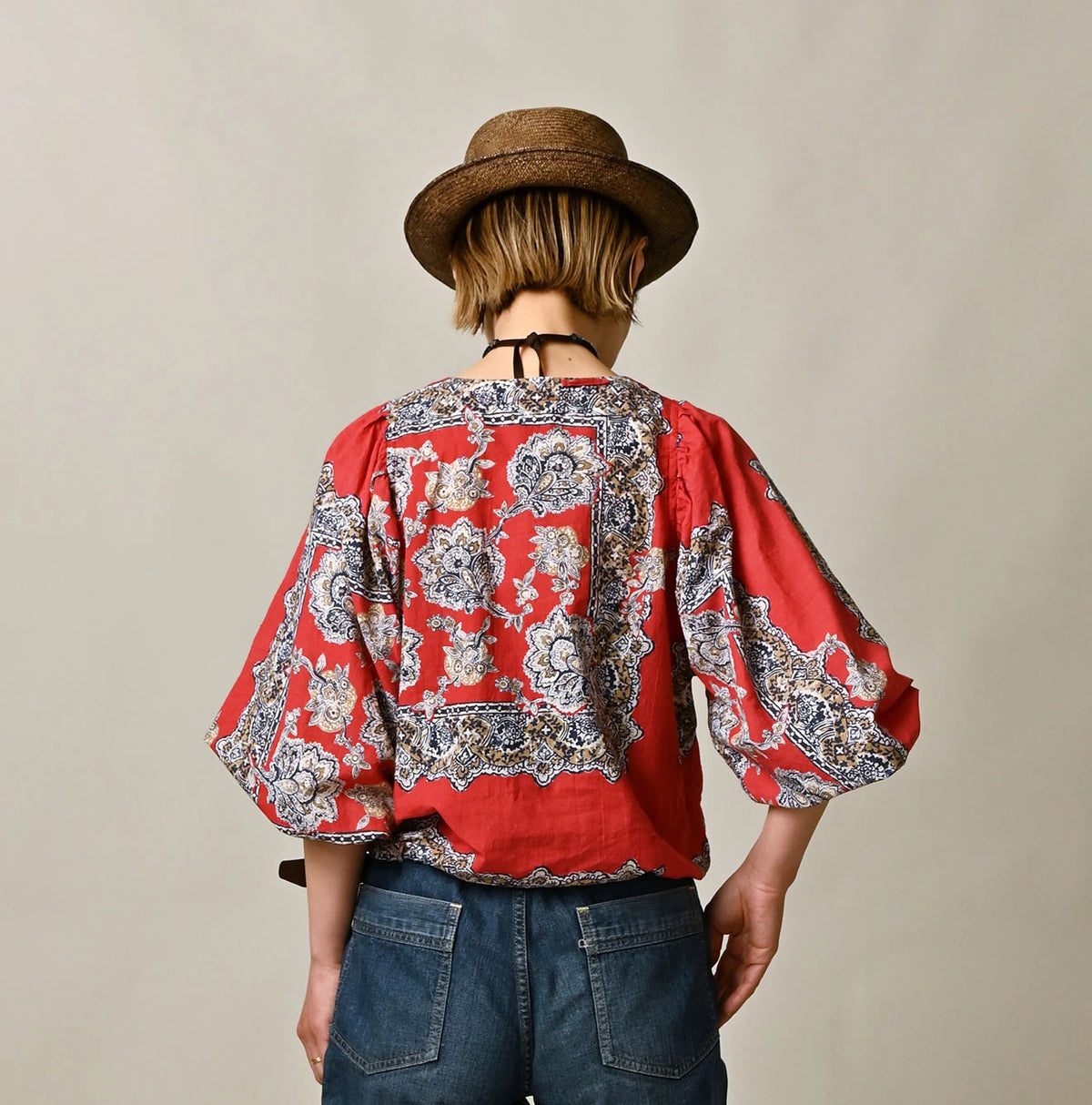 Khadi Bandana Paisley Puff Sleeve Blouse