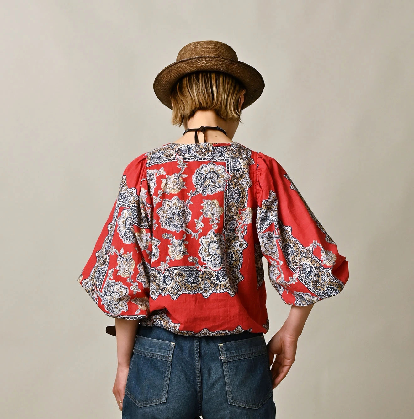 Khadi Bandana Paisley Puff Sleeve Blouse - Image 8