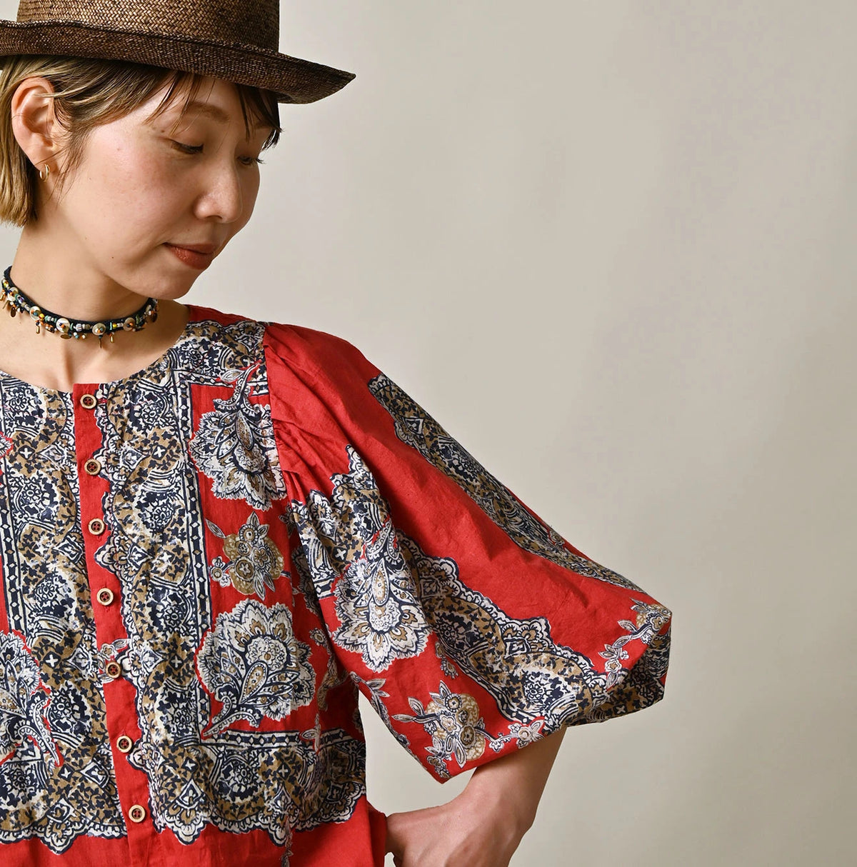 Khadi Bandana Paisley Puff Sleeve Blouse