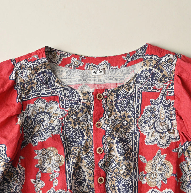 Khadi Bandana Paisley Puff Sleeve Blouse - Image 15