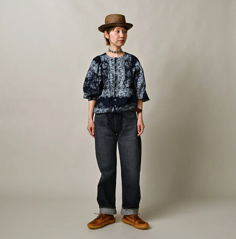 Indigo Khadi Bandana Paisley Puff Sleeve Blouse - Image 2