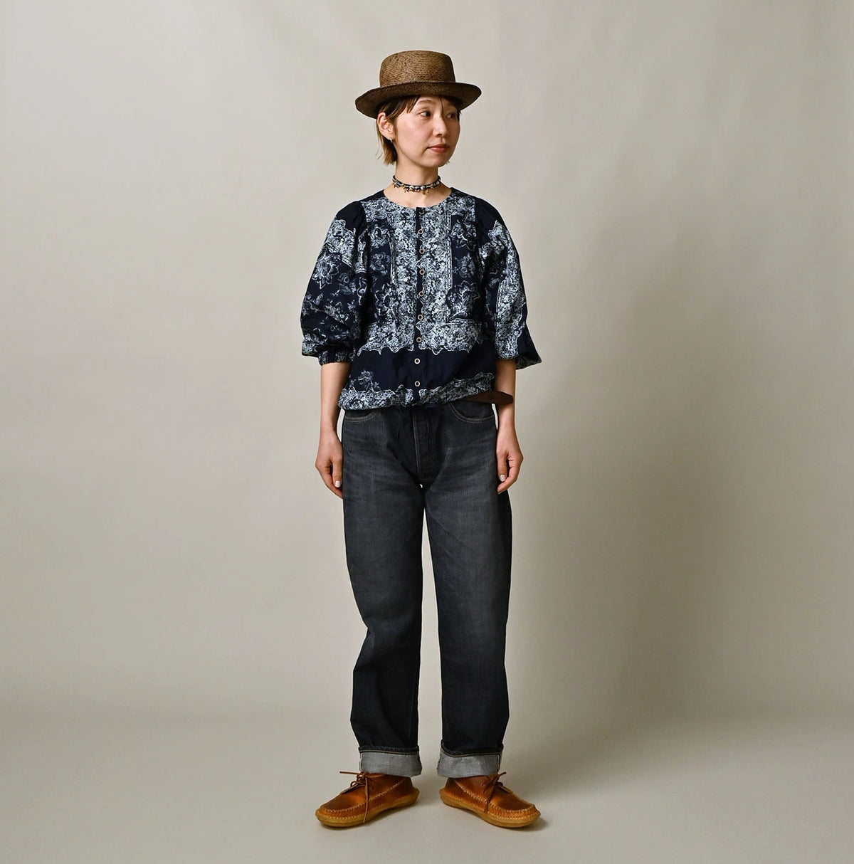 Indigo Khadi Bandana Paisley Puff Sleeve Blouse