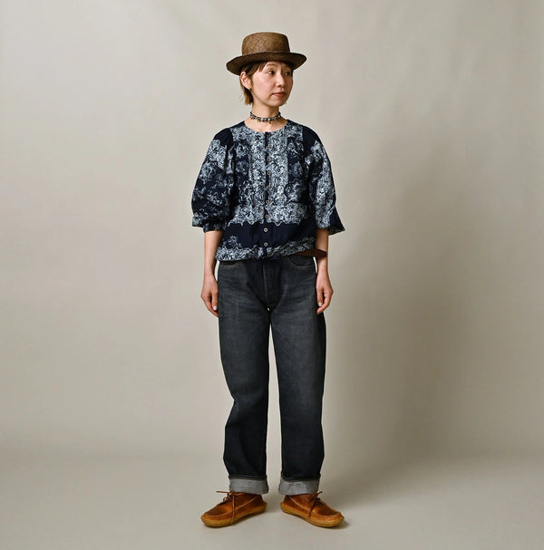 Indigo Khadi Bandana Paisley Puff Sleeve Blouse