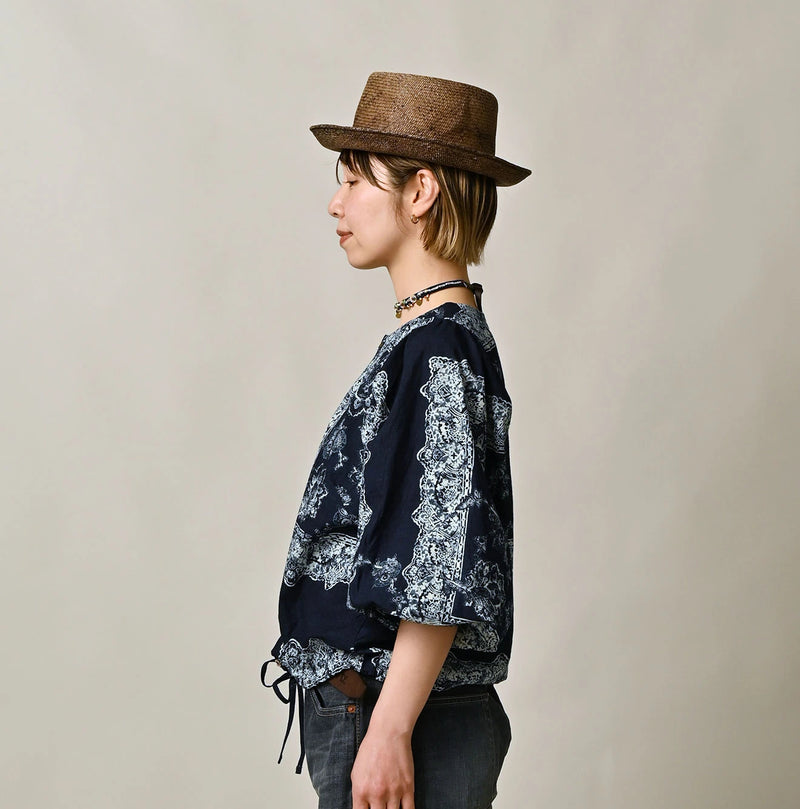 Indigo Khadi Bandana Paisley Puff Sleeve Blouse - Image 4