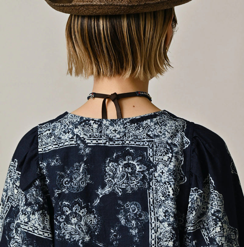 Indigo Khadi Bandana Paisley Puff Sleeve Blouse - Image 8