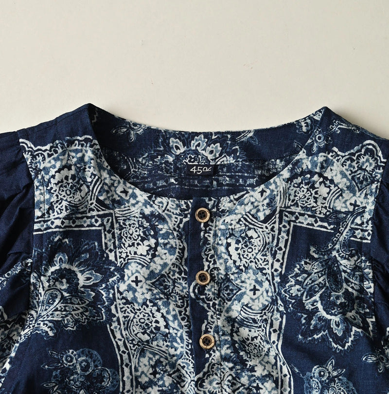Indigo Khadi Bandana Paisley Puff Sleeve Blouse - Image 12
