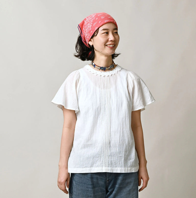 45R Khadi Pintuck Lace Blouse (White) - Image 3