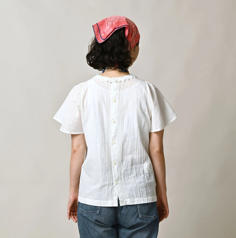 45R Khadi Pintuck Lace Blouse (White) - Image 5