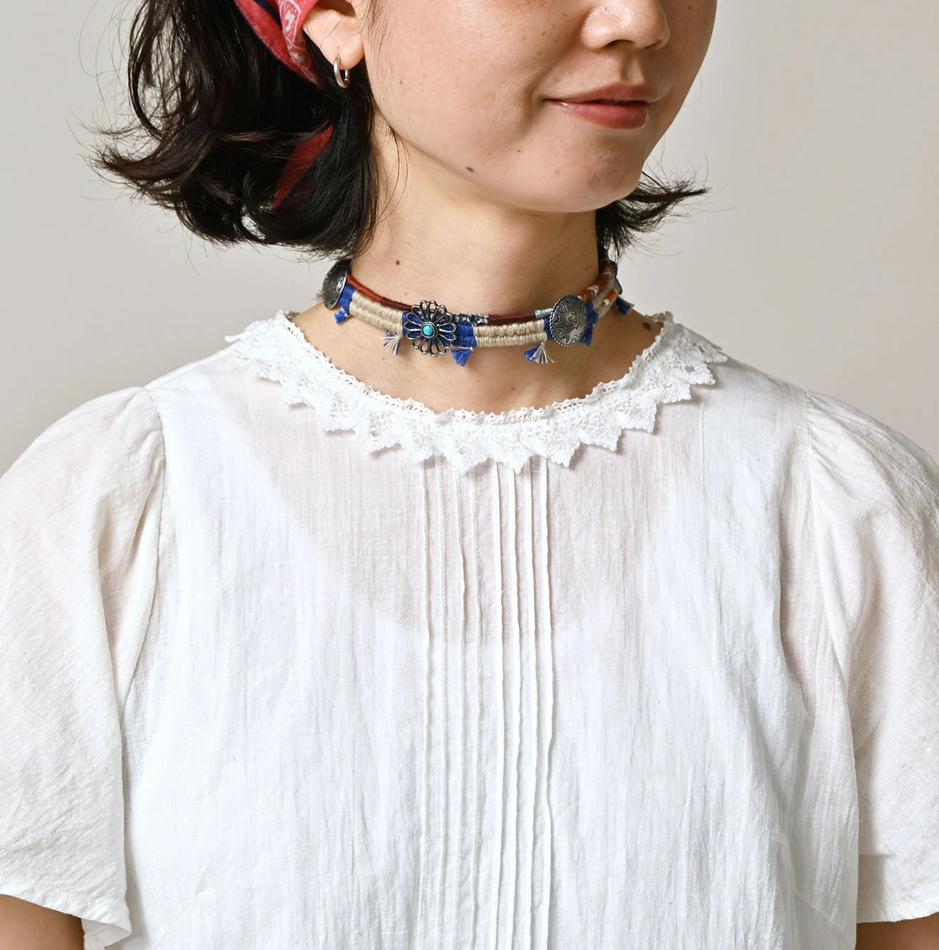 45R Khadi Pintuck Lace Blouse (White) - Image 6