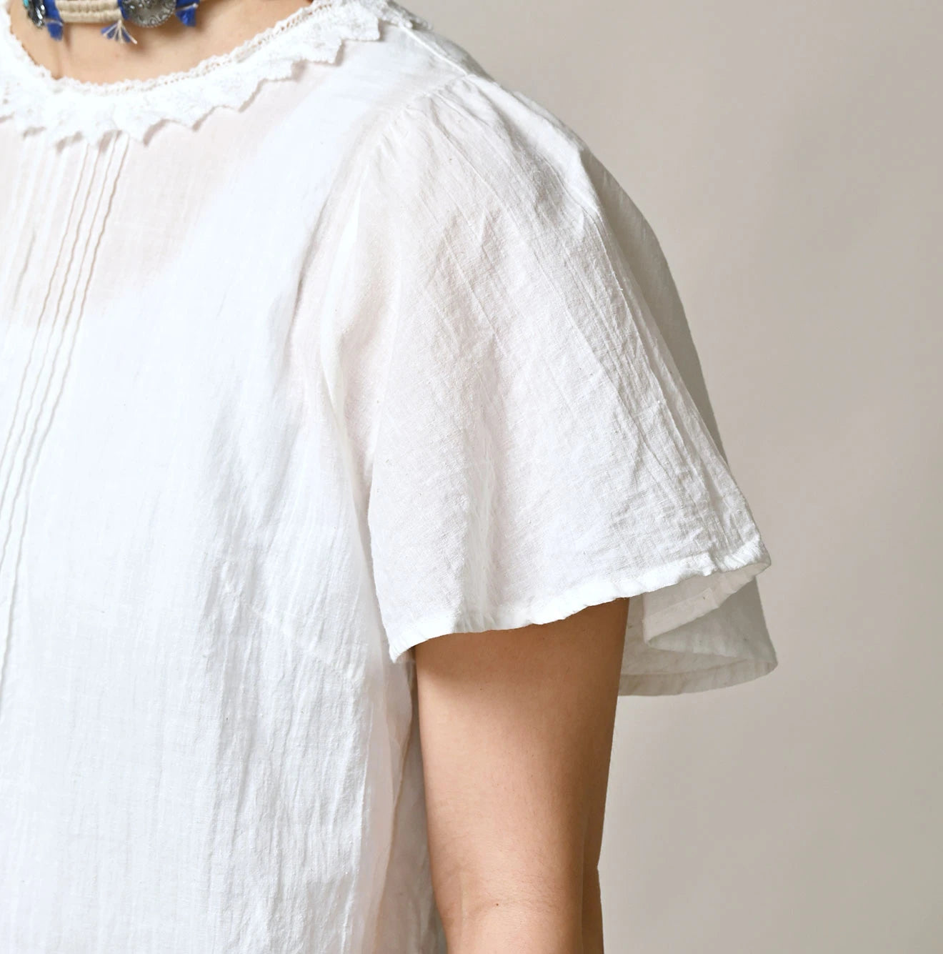 45R Khadi Pintuck Lace Blouse (White) - Image 7