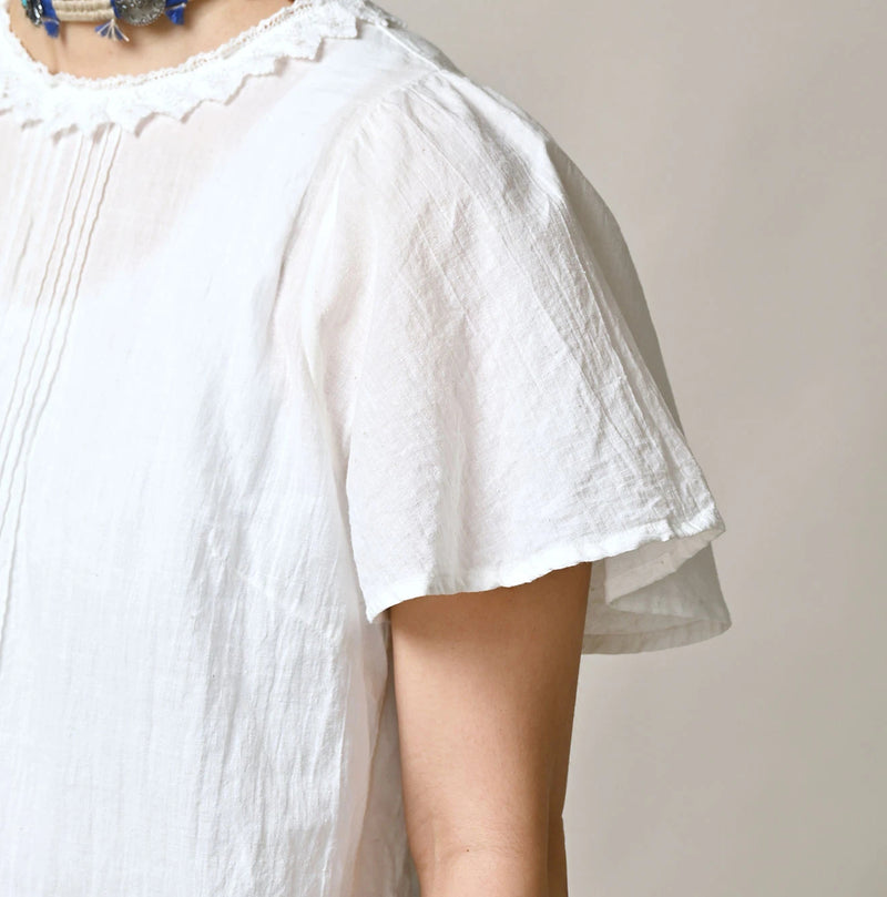 45R Khadi Pintuck Lace Blouse (White) - Image 7