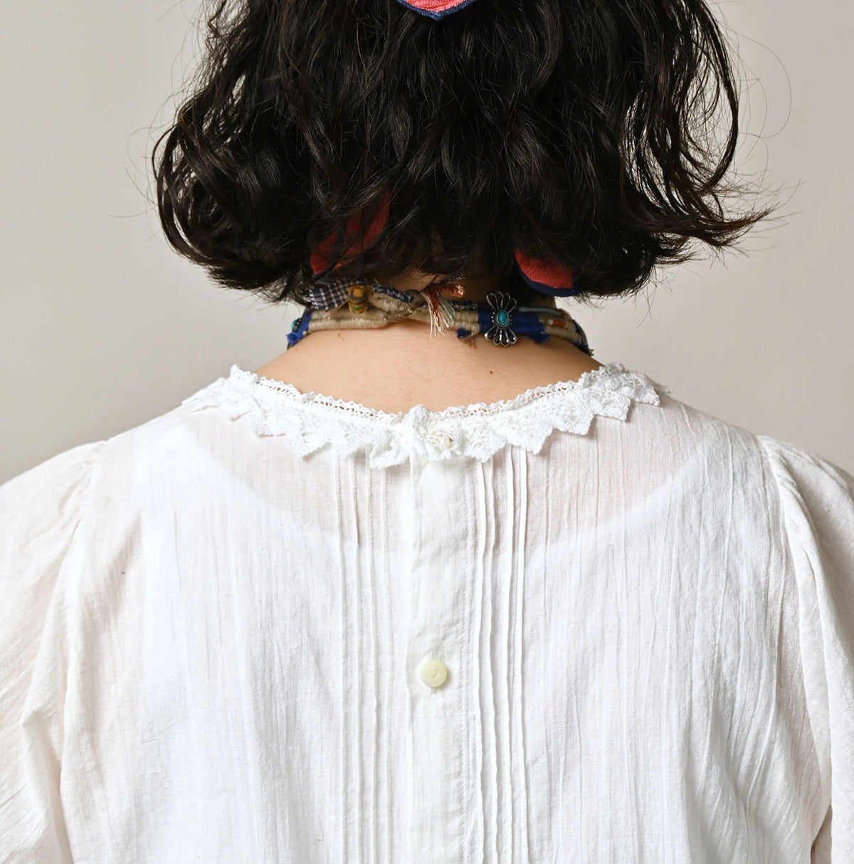 45R Khadi Pintuck Lace Blouse (White)