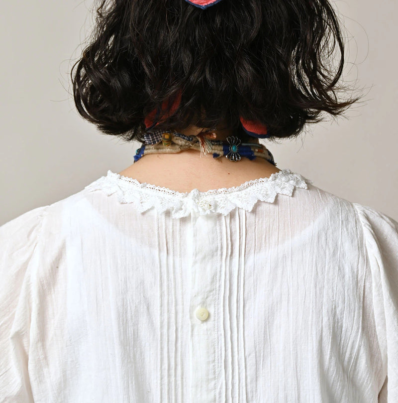 45R Khadi Pintuck Lace Blouse (White) - Image 8