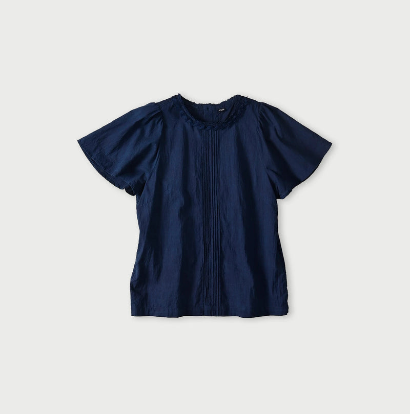 45R Ai Indigo Khadi Pintuck Lace Blouse - Image 1