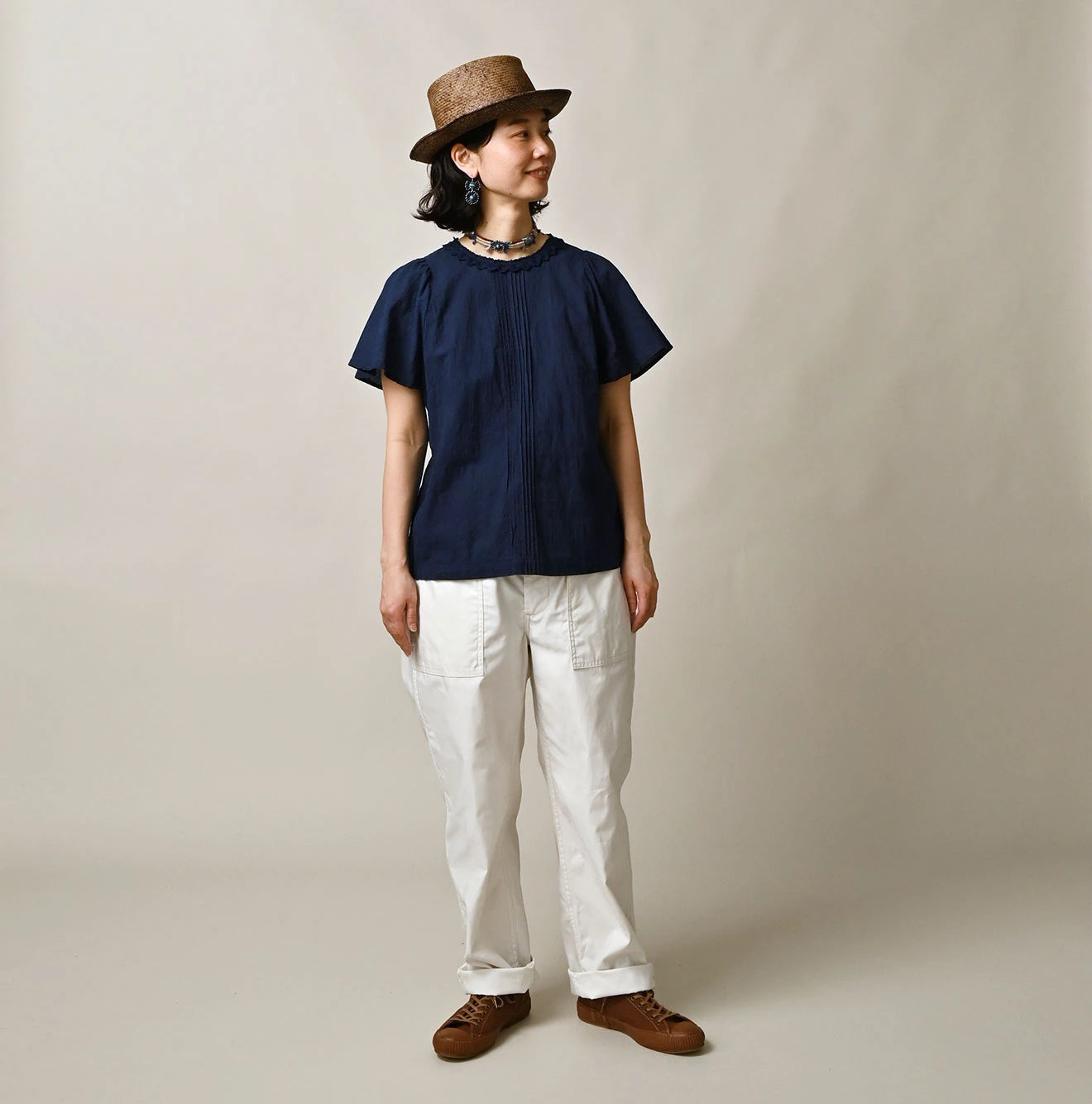 45R Ai Indigo Khadi Pintuck Lace Blouse - Image 2