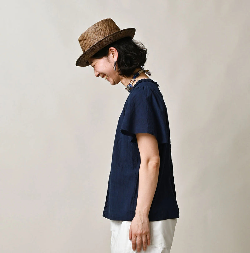 45R Ai Indigo Khadi Pintuck Lace Blouse - Image 4