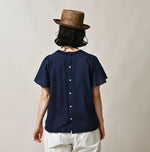 45R Ai Indigo Khadi Pintuck Lace Blouse