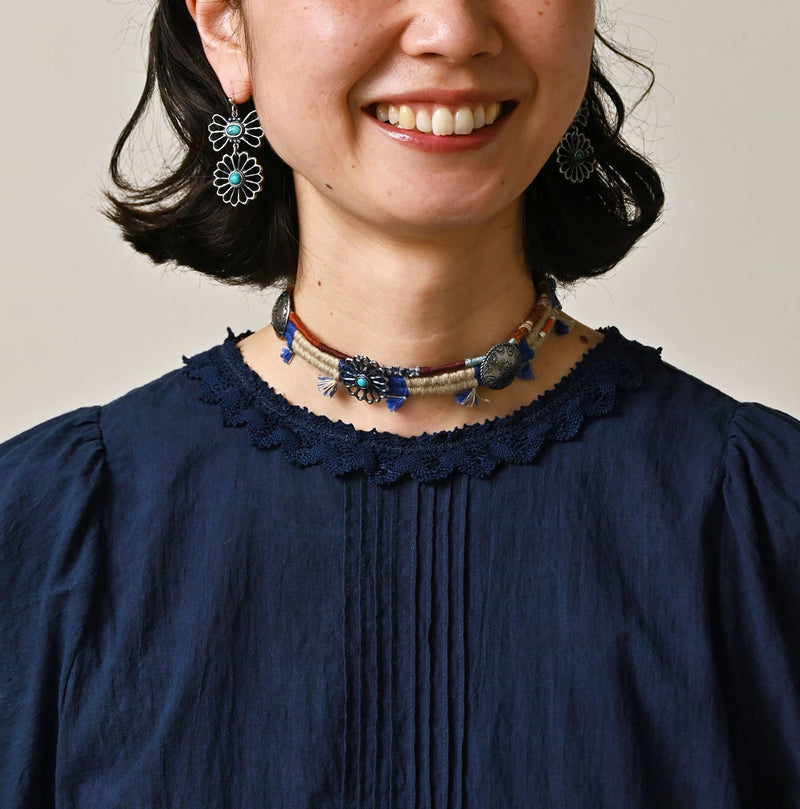 45R Ai Indigo Khadi Pintuck Lace Blouse - Image 6