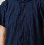 45R Ai Indigo Khadi Pintuck Lace Blouse