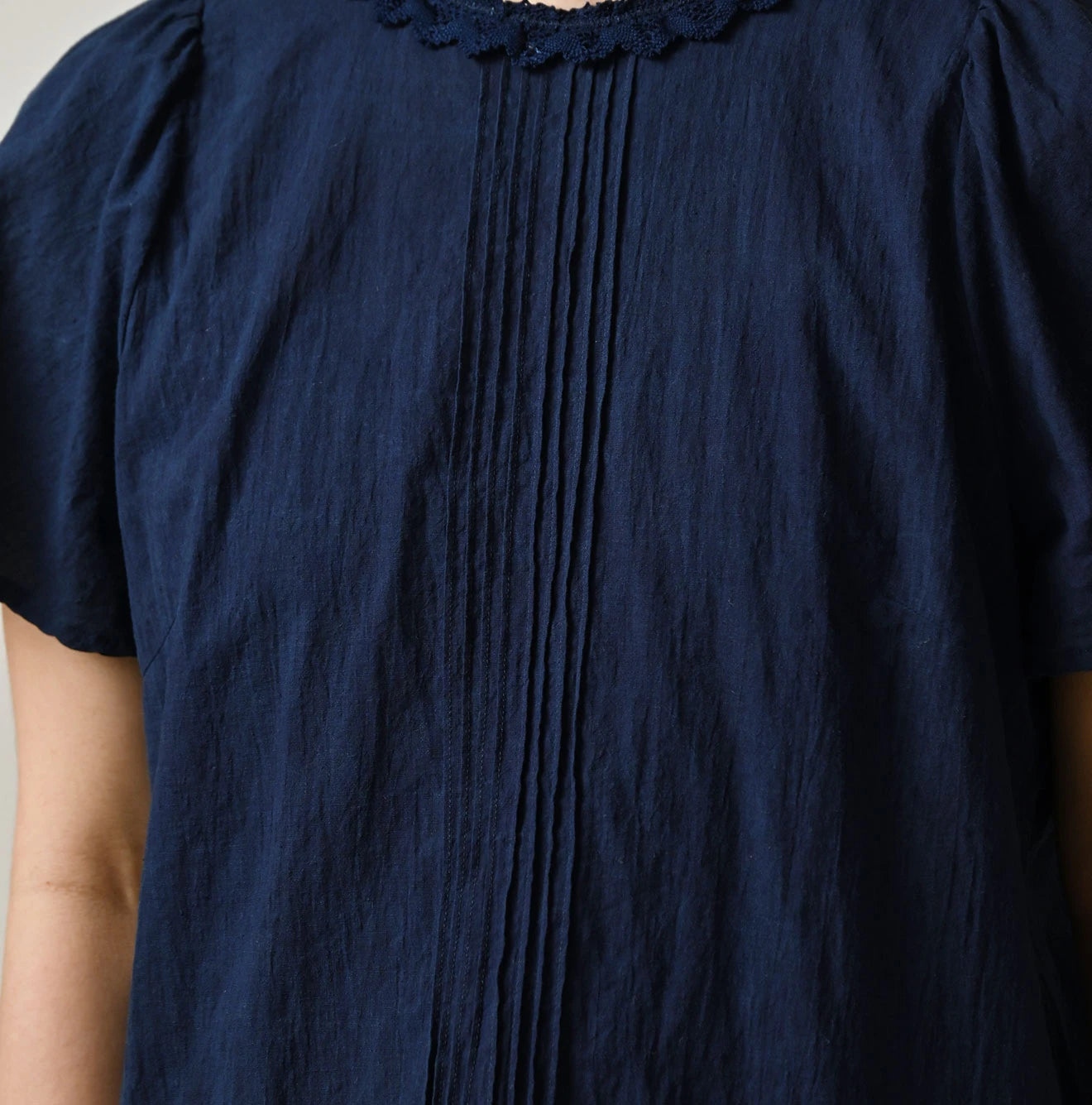 45R Ai Indigo Khadi Pintuck Lace Blouse - Image 7
