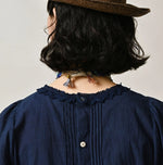 45R Ai Indigo Khadi Pintuck Lace Blouse