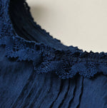 45R Ai Indigo Khadi Pintuck Lace Blouse