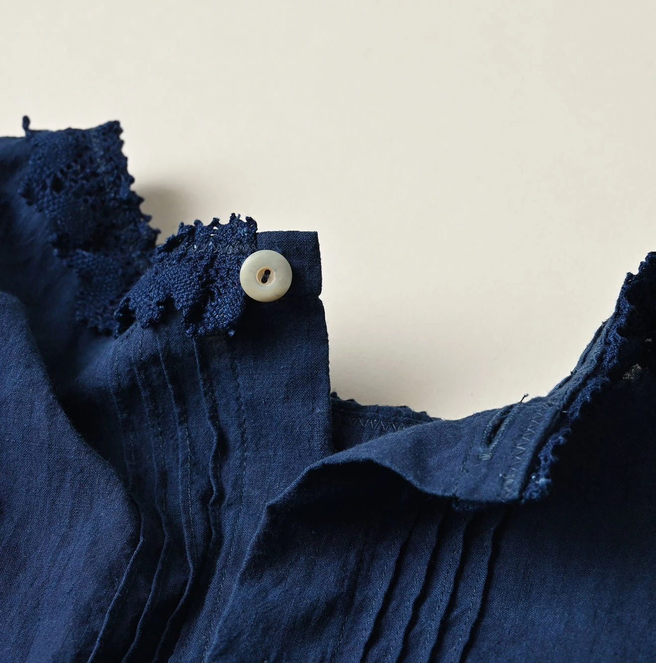 45R Ai Indigo Khadi Pintuck Lace Blouse - Image 15