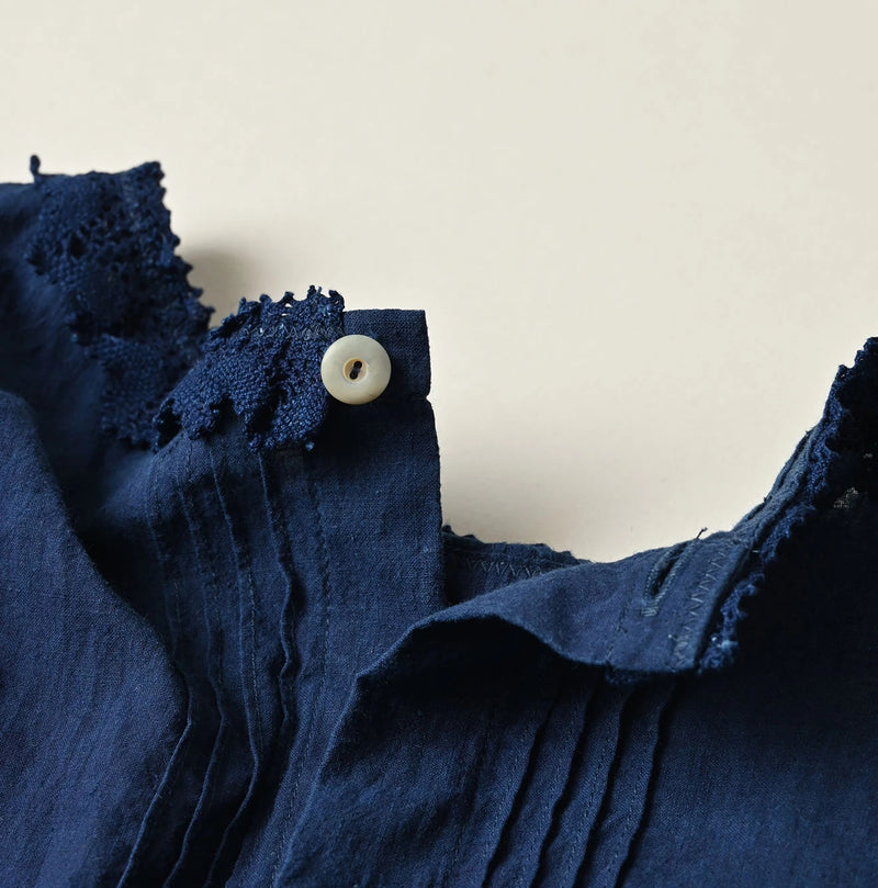 45R Ai Indigo Khadi Pintuck Lace Blouse - Image 15