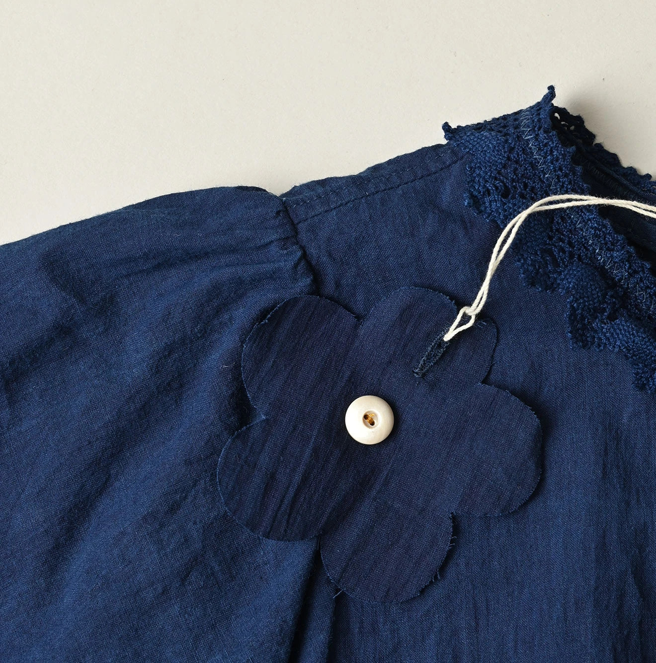 45R Ai Indigo Khadi Pintuck Lace Blouse