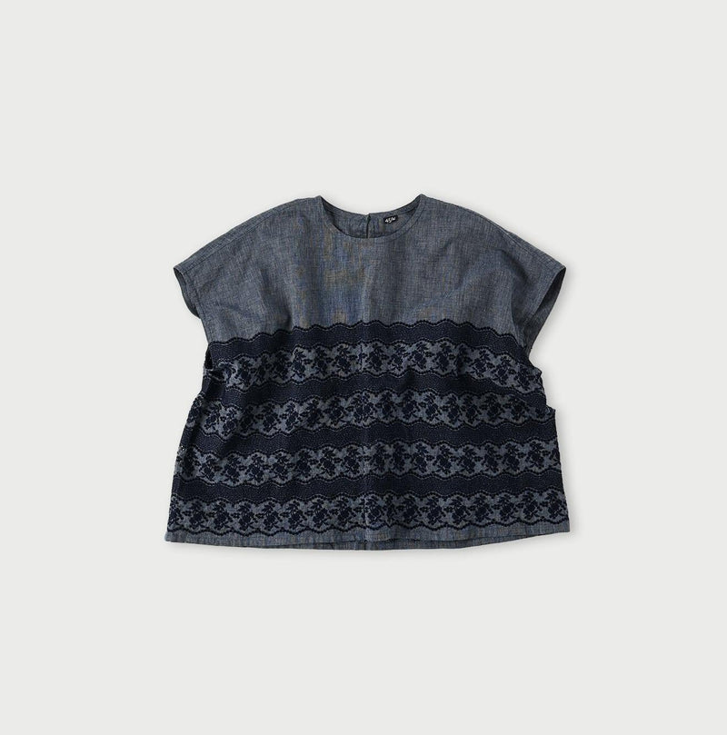 Indigo Hakeme Cutwork M-shirt - 45R by 45rpm studio