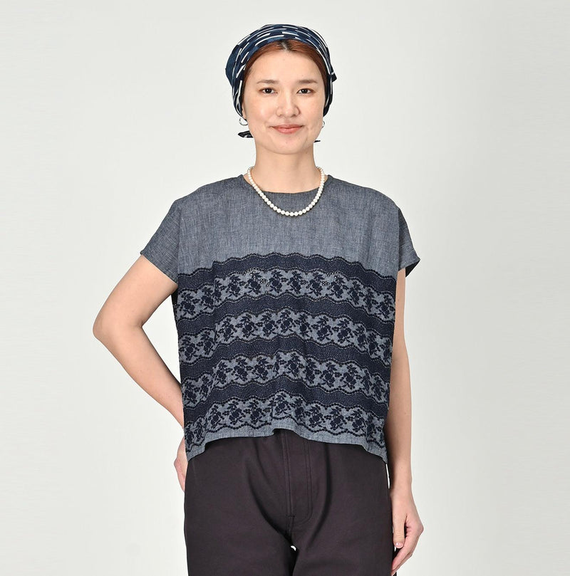 Indigo Hakeme Cutwork M-shirt - 45R by 45rpm studio
