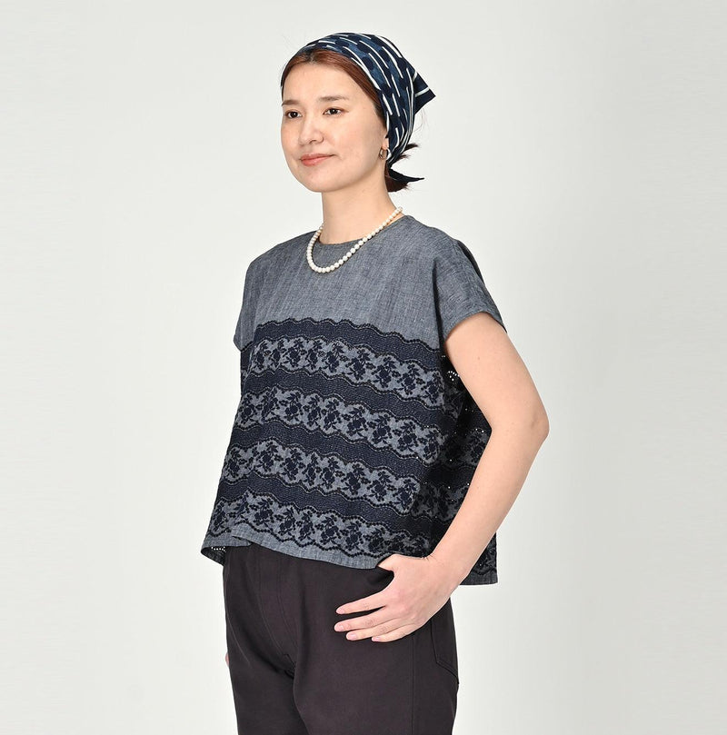 Indigo Hakeme Cutwork M-shirt - 45R by 45rpm studio