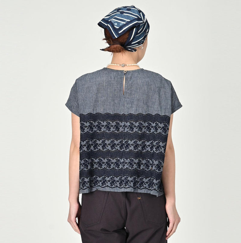 Indigo Hakeme Cutwork M-shirt - 45R by 45rpm studio