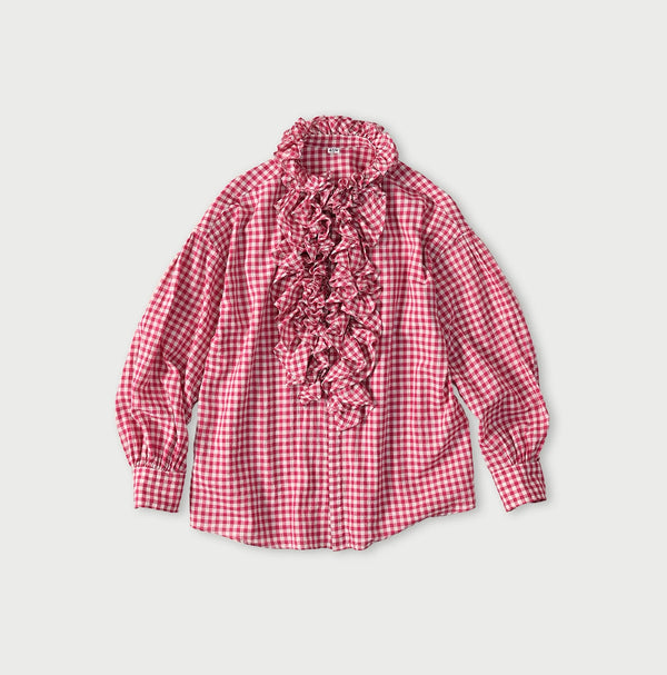 45R Gauze Gingham Frill Coupe Shirt